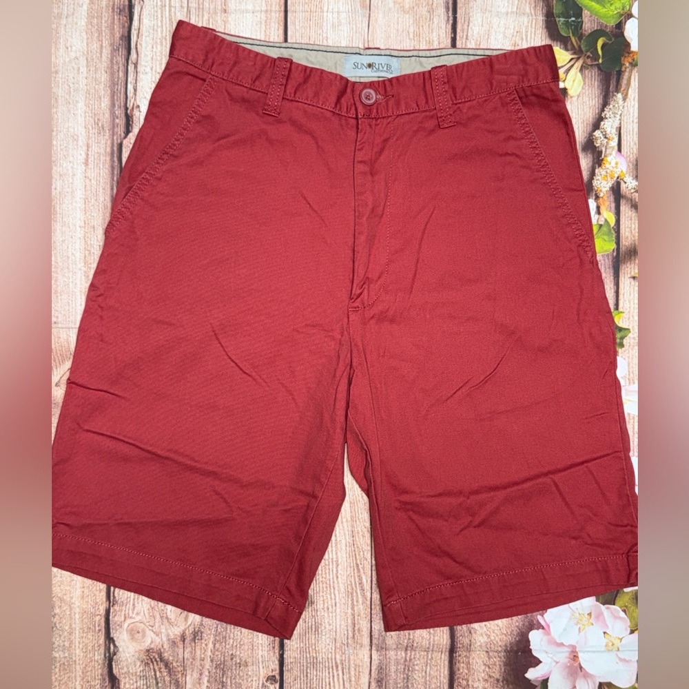 Men's Sun River Burnt Red Flat Front Shorts